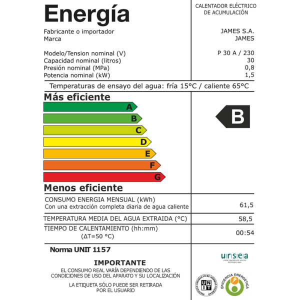 Termotanque Calefón James De Acero 30 Litros Prisma