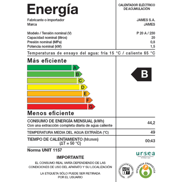 Termotanque Calefón James De Acero 20 Litros Prisma