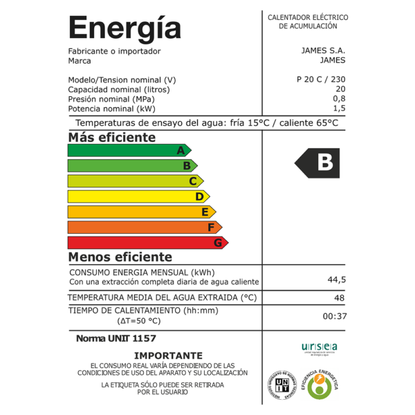 Termotanque Calefón James De Cobre 20 Litros Prisma