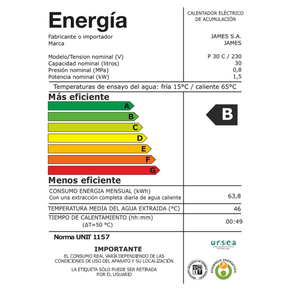 Termotanque Calefón James De Cobre 30 Litros Prisma