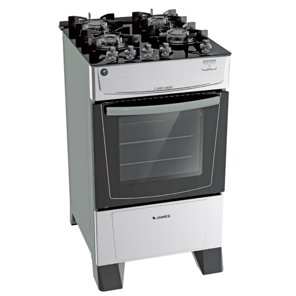 C690V-INOX Cocina a Gas James 4 Hornallas Inoxidable Con Mesada De Vidrio C 690 V INOX