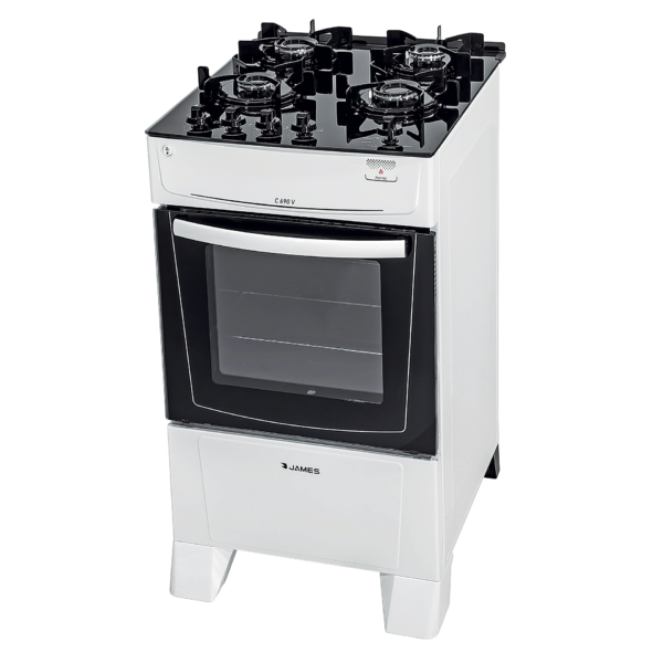 C690V_BlancaIzquierda4HVIDRIO Cocina a Gas James 4 Hornallas Blanco Con Mesada De Vidrio C 690 V BLANCO