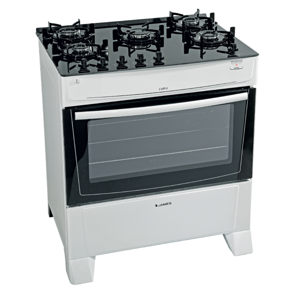 C695V-Blanca-Derecha5h Cocina a Gas James 5 Hornallas Blanco Con Mesada De Vidrio C 695 V BLANCO