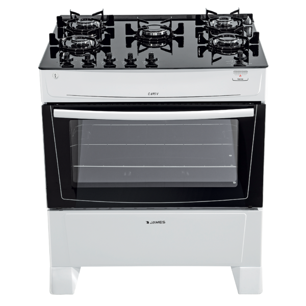 C695V-Blanca-Frente5h Cocina a Gas James 5 Hornallas Blanco Con Mesada De Vidrio C 695 V BLANCO