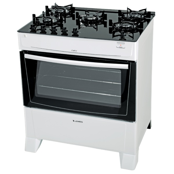 C695V-Blanca-izquierda5h Cocina a Gas James 5 Hornallas Blanco Con Mesada De Vidrio C 695 V BLANCO