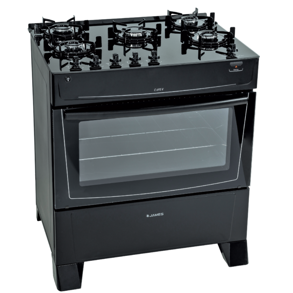 Cocina a Gas James 5 Hornallas Negro Con Mesada De Vidrio C 695 V NEGRO