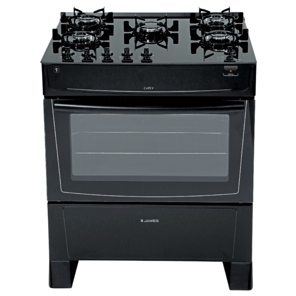 Cocina a Gas James 5 Hornallas Negro Con Mesada De Vidrio C 695 V NEGRO