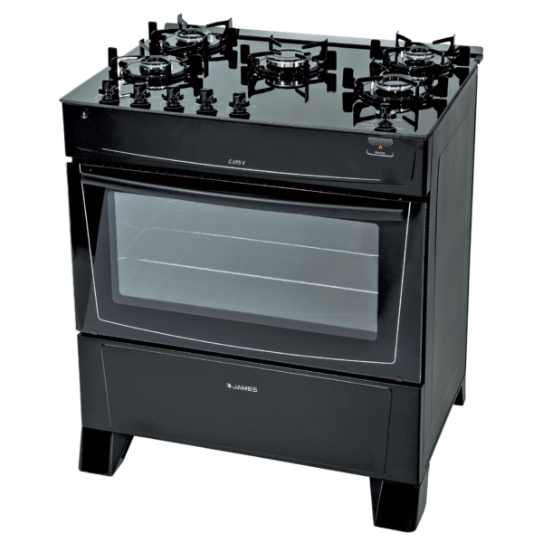 Cocina a Gas James 5 Hornallas Negro Con Mesada De Vidrio C 695 V NEGRO
