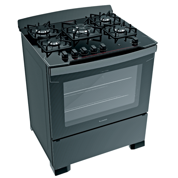 Cocina a Gas James 5 Hornallas Negro Con Mesada De Vidrio C 805 V NEGRO