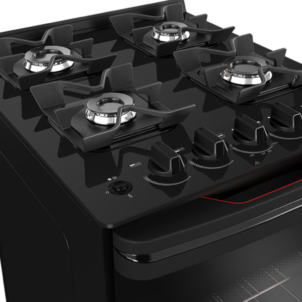 Cocina a Gas Enxuta 4 Hornallas Negro Con Mesada de Vidrio CENXV27543NG-1