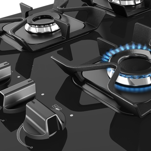 Cocina a Gas Enxuta 4 Hornallas Inoxidable Con Mesada de Vidrio CENXV27542T