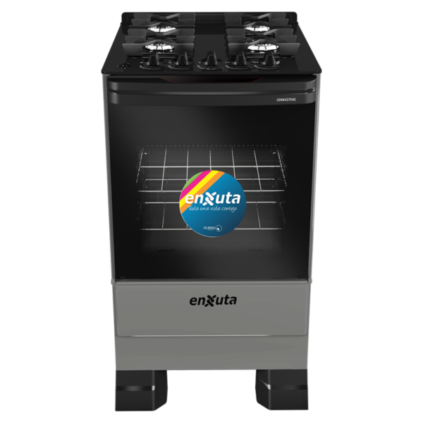 Cocina a Gas Enxuta 4 Hornallas Inoxidable Con Mesada de Vidrio CENXV27542T