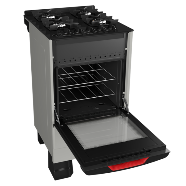 Cocina a Gas Enxuta 4 Hornallas Inoxidable Con Mesada de Vidrio CENXV27542T