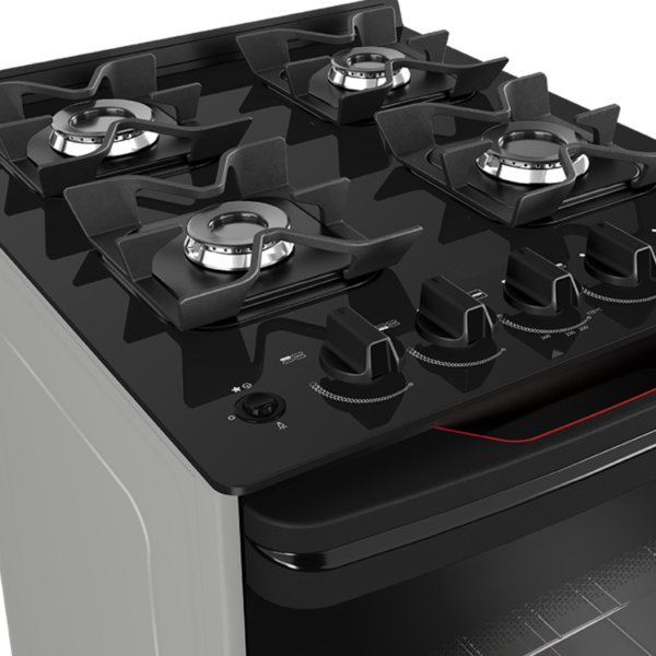 Cocina a Gas Enxuta 4 Hornallas Inoxidable Con Mesada de Vidrio CENXV27542T
