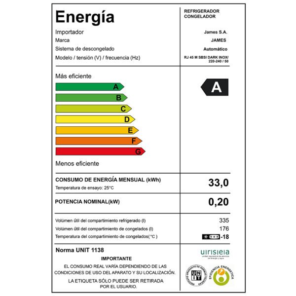 Refrigerador Heladera James Inoxidable 562 Litros Inverter Side By Side Frio Seco RJ 45 M SBSI INOX