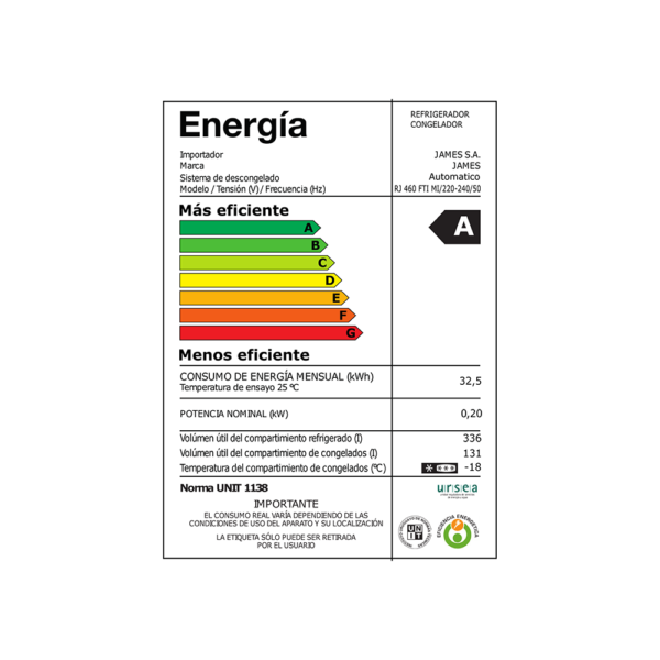 Refrigerador Heladera James Inoxidable 514 Litros Inverte French Door Frio Seco RJ 460 FTI MI