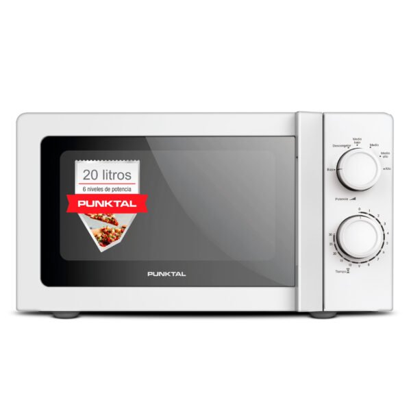 Microondas Punktal de 20 litros, color blanco, manual y 6 niveles de potencia