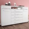 Cómoda London color blanco con 7 cajones y 2 puertas, diseño moderno con tiradores metálicos