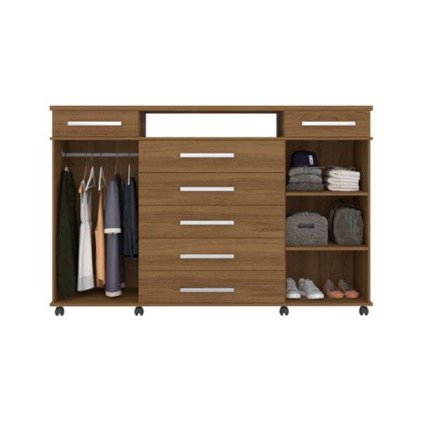 Cómoda London color almendra con 7 cajones y 2 puertas, diseño moderno con tiradores metálicos