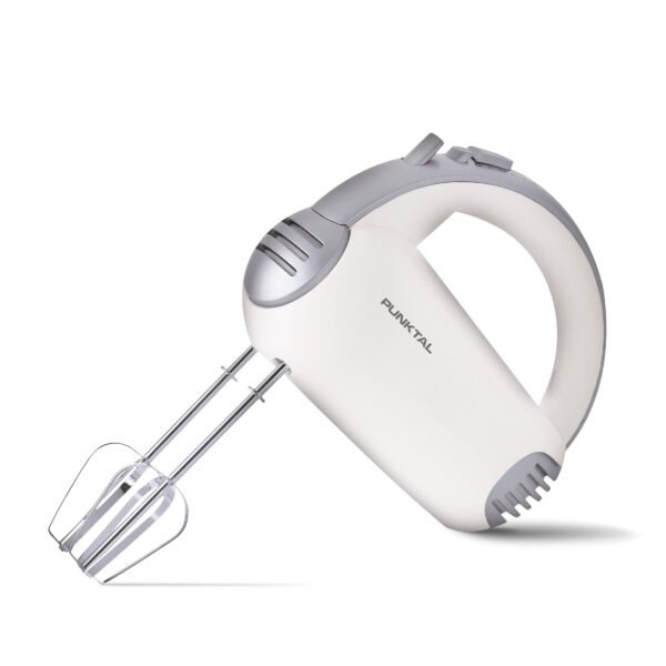 Batidora de mano Punktal PK-723 color blanco con detalles grises, diseño ergonómico y varillas desmontables