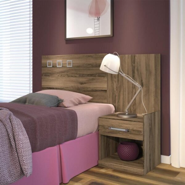 Respaldo Havana de 1 plazas en color madera con mesa de luz integrada, diseño elegante y funcional para dormitorio