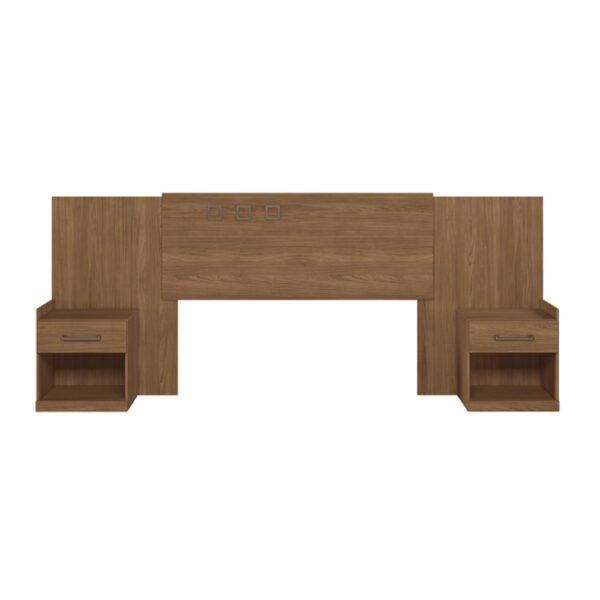 Respaldo Havana de 2 plazas en color madera con mesas de luz integradas, diseño elegante y funcional para dormitorio