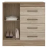 Cómoda Montevideo color almendra con cuatro cajones y una puerta lateral, diseño moderno para dormitorio