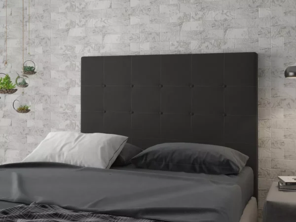 Respaldo de cama Imperial 2 plaza tapizado en tela negro con capitoné, diseño moderno y elegante