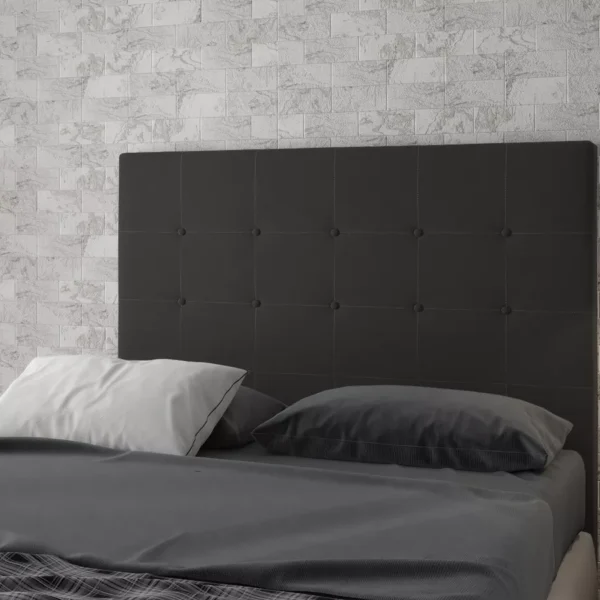 Respaldo de cama Imperial 2 plaza tapizado en tela negro con capitoné, diseño moderno y elegante