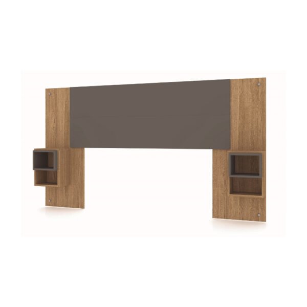 Respaldo Tokio de 2 plazas en color madera con mesa de luz integrada, diseño elegante y funcional para dormitorio
