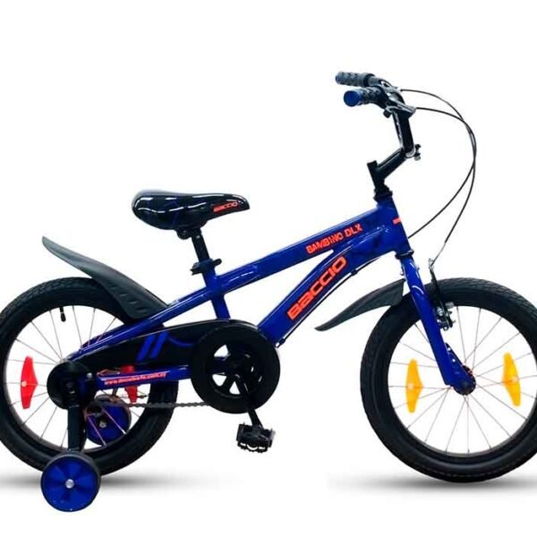 bambinodlx16azul Bicicleta Baccio Bambino DLX rodado 16 en color azul, con ruedas auxiliares, guardabarros y diseño deportivo