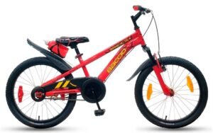 Bicicleta Baccio Bambino DLX rodado 20 en color rojo, con diseño deportivo, guardabarros y porta botellas