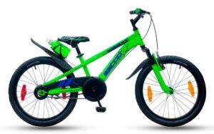Bicicleta Baccio Bambino DLX rodado 20 en color verde, con diseño deportivo, guardabarros y porta botellas