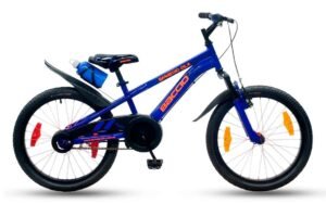 Bicicleta Baccio Bambino DLX rodado 20 en color azul, con diseño deportivo, guardabarros y porta botellas