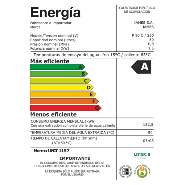 Termotanque Calefón James De Cobre 80 Litros Cilíndrico