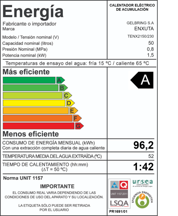 Termotanque Calefón Enxuta De Acero 50 Litros TENX2150