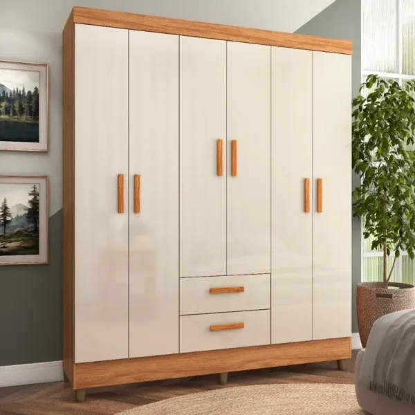 Ropero Lite 6 Puertas y 2 Cajones Cinamomo/ Off White