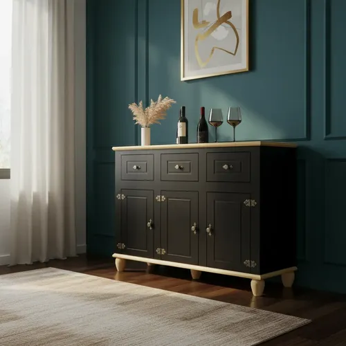Aparador De Buffet Joy Negro 3 Puertas y 3 Cajones